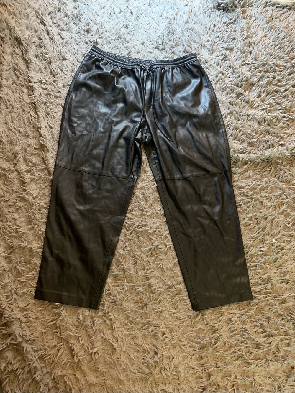 Mango black drawstring faux leather high rise pants sz XXL
